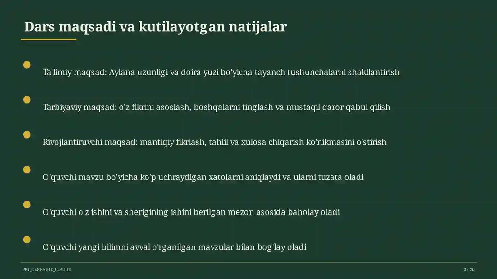 Aylana uzunligi va doira yuzi (9-sinf) 3