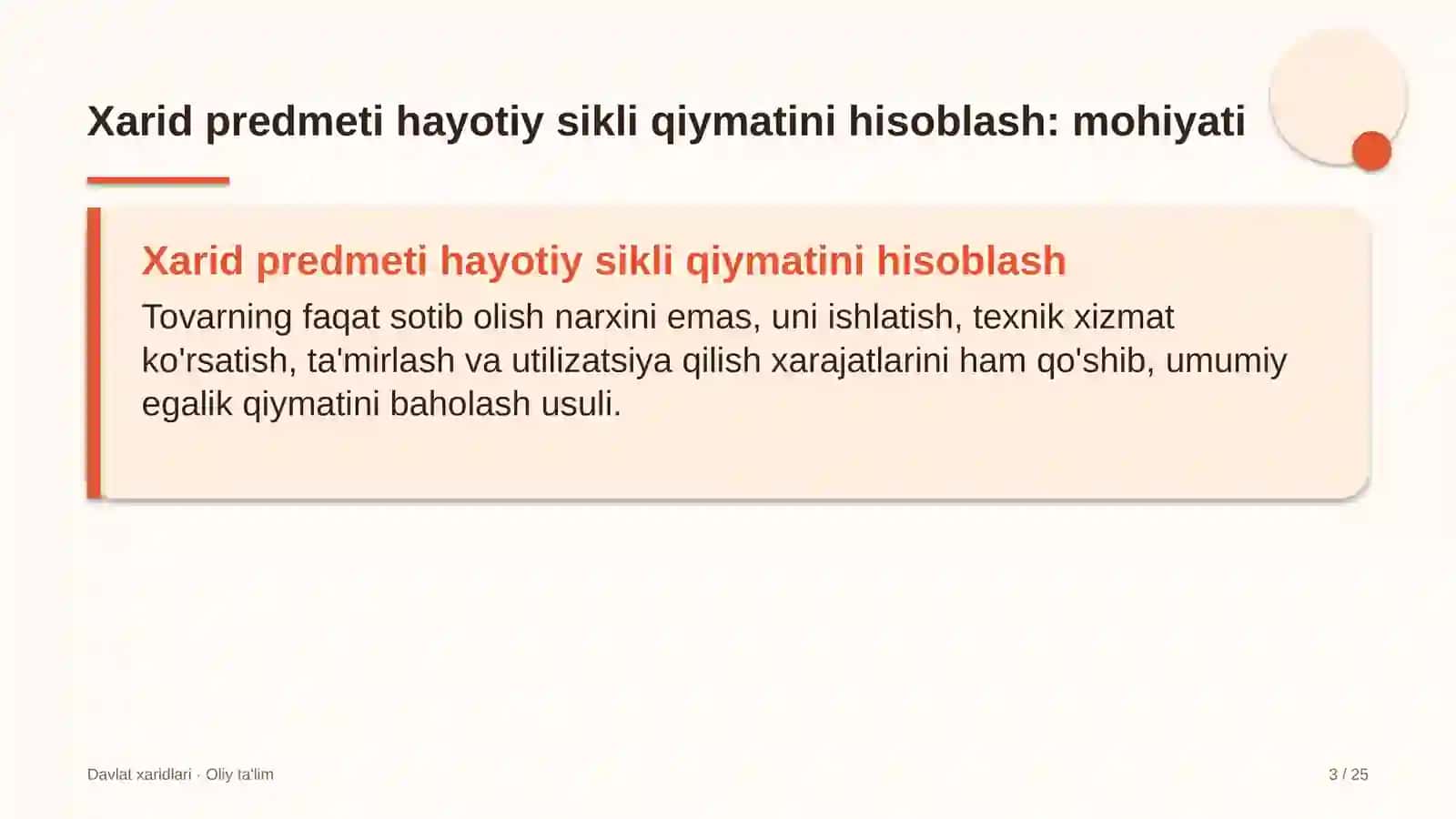 muhandislik qidiruv ishlarida xarid predmeti hayotiy sikli qiymatini hisoblash 6376 3