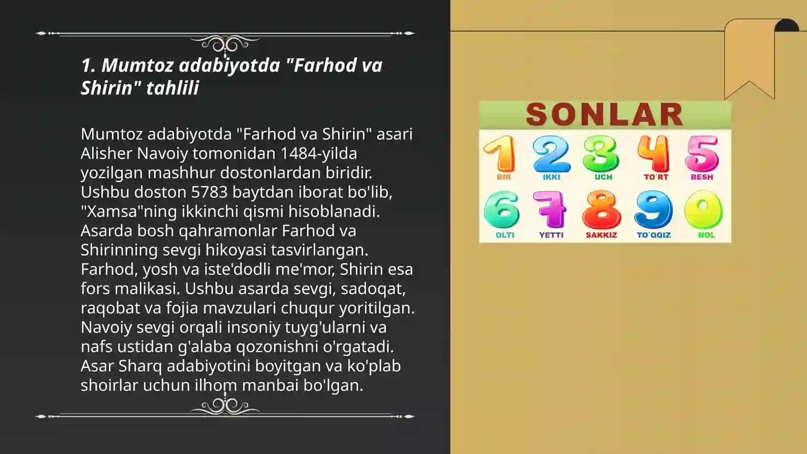 Mumtoz asarlarni sharhlab o’rganish.Lug’atlar ustida ishlash (Farhod va Shirin) 3