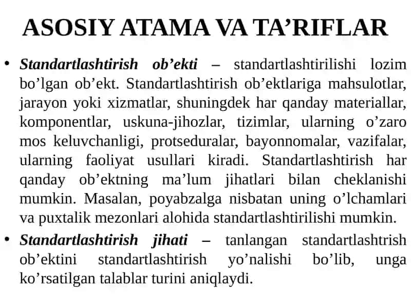 MA’RUZA.STANDARLASHTIRISH, UNING MAQSADI, ATAMALARI VATOIFALARI 3
