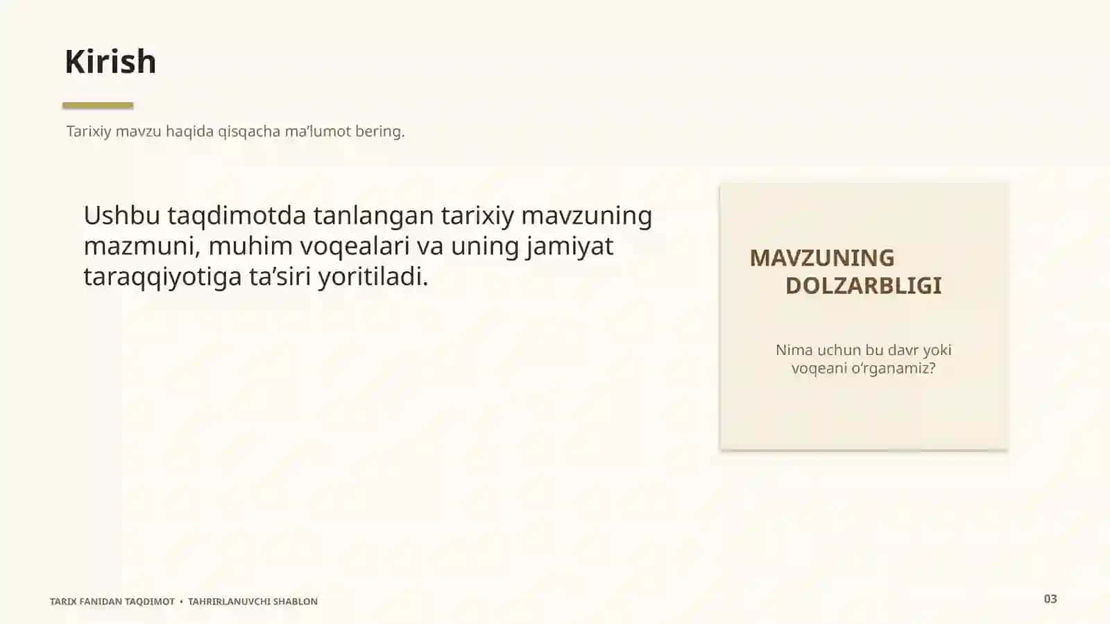 Tarix fanidan zamonaviy PowerPoint taqdimot shabloni — 15 ta slayd 3