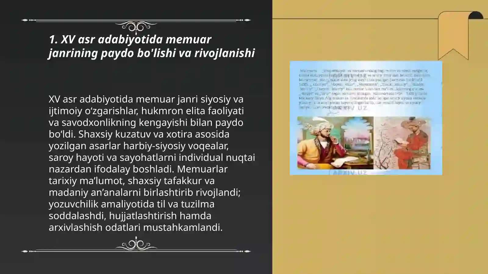 XV asr adabiyotida memuar janrlarning o'rni 3