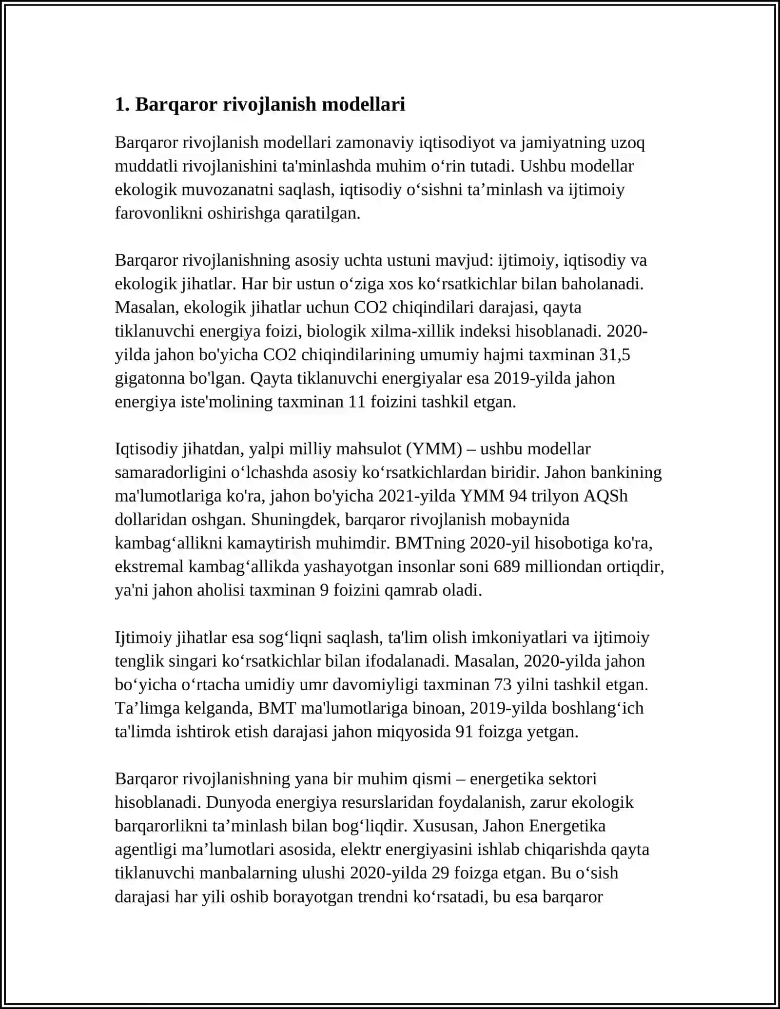 YASHIL IQTISODIYOTDA “ ZAMONAVIY IQTISODIY O’SISH MODELLARI” 3
