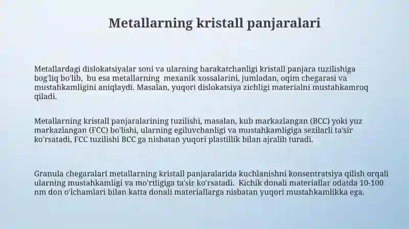 Materialning kristall tuzilmasi va uning mexanik xossalarga ta'siri 3
