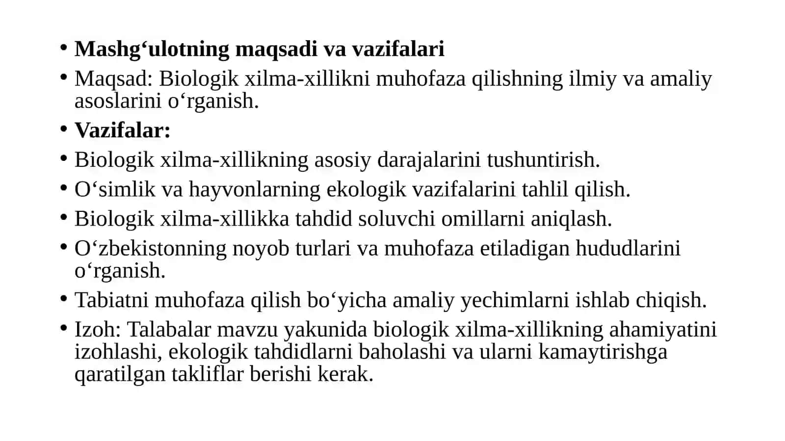 “Biologik xilma-xillik va uni muhofaza qilish” 3