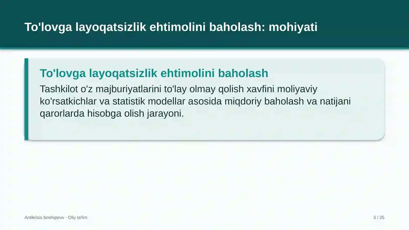 Avtoservis korxonalarida to'lovga layoqatsizlik ehtimolini baholash 3