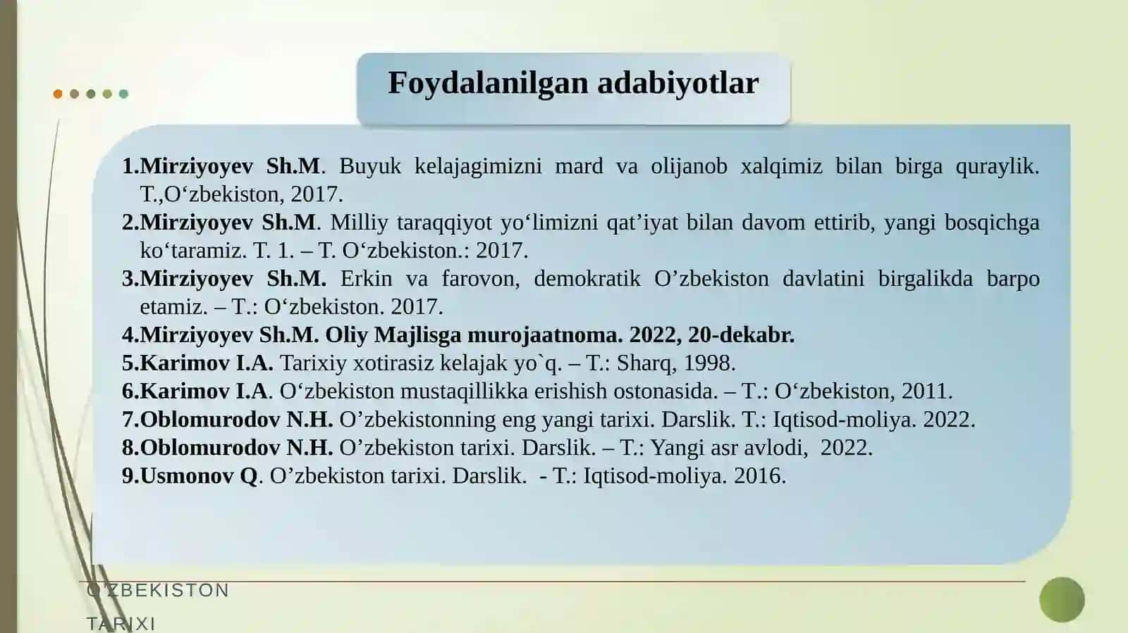 Mustaqil O‘zbekiston Respublikasi tashkil topishining tarixiy ahamiyati. O‘zbekistonning o‘ziga xos istiqlol va taraqqiyot yo‘li 3