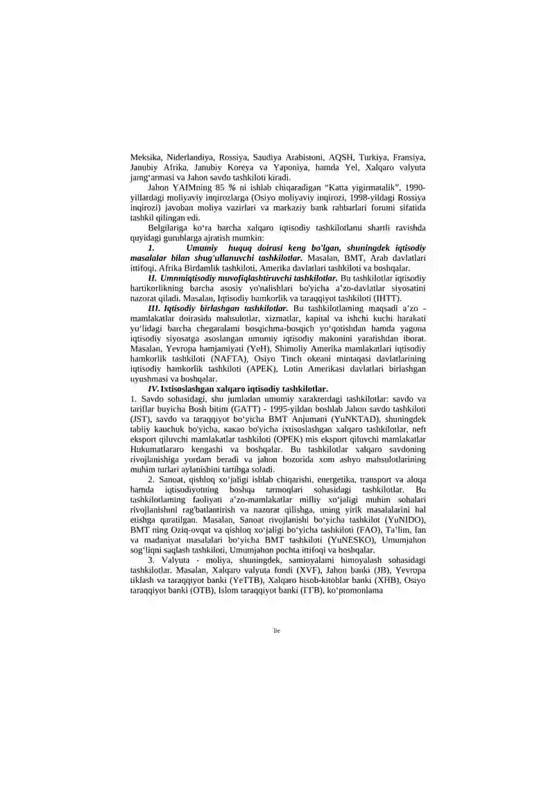 XALQARO IQTISODIYOTINI TARTIBGA SOLISHDA XALQARO T ASHKILOTLARNING ROLI 3