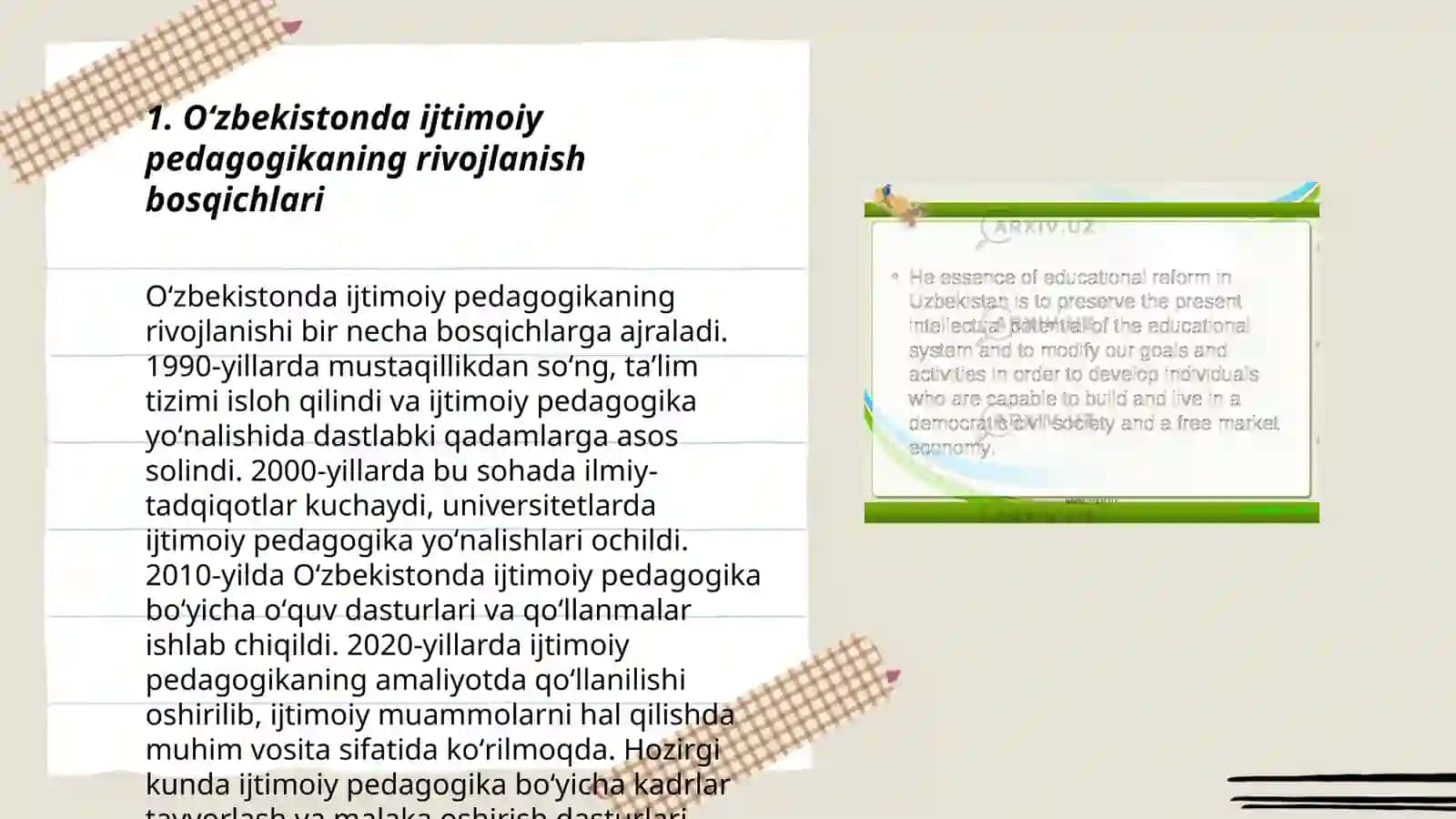 Oʻzbekistonda ijtimoiy pedagogikaning rivojlanish bosqichlari 3