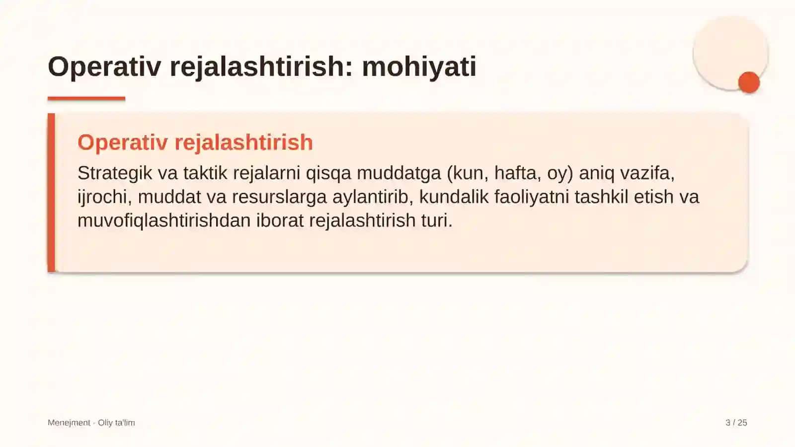 Operativ rejalashtirish: mohiyati 3