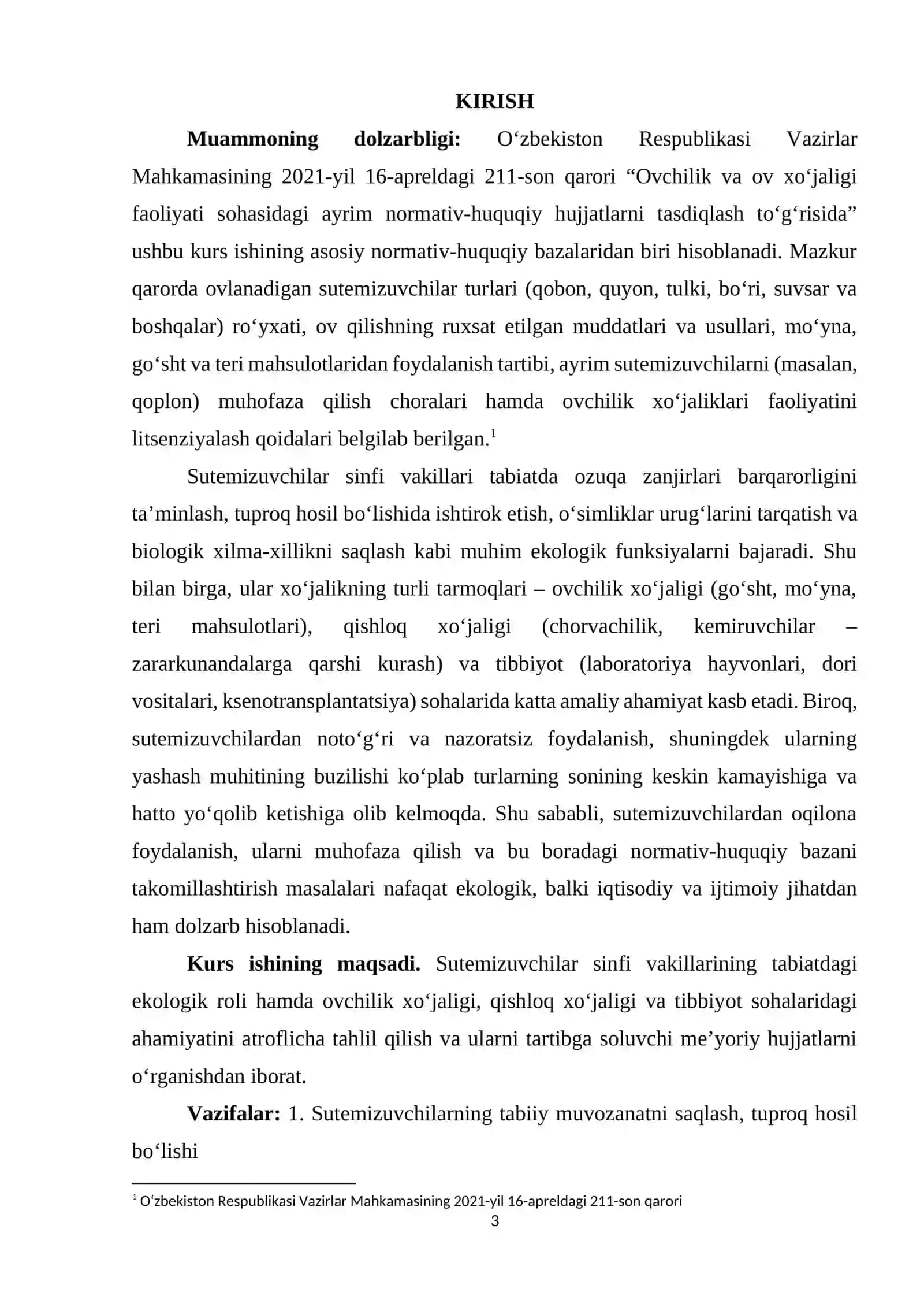 Sutemizuvchilar sinfi vakillarining tabiatdagi va xo’jalikdagi ahamiyati 3