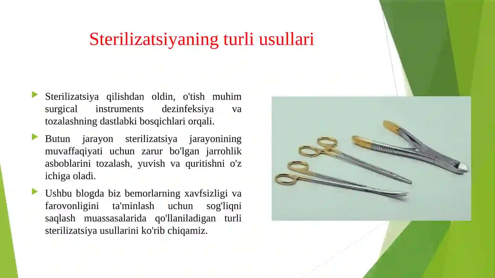 Jarrohlik asboblarini sterilizatsiya qilish usullari. Sterillikni nazorat qilish turlari 3