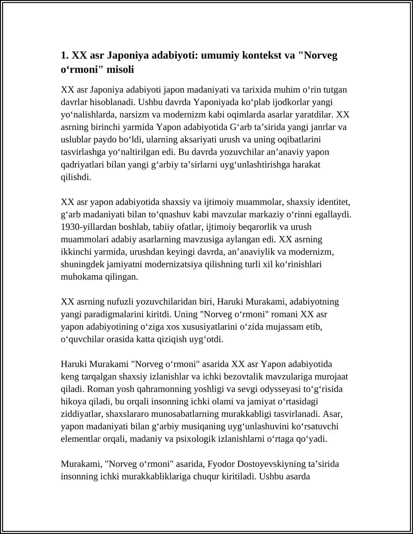 XX ASR YAPONIYA ADABIYOTI XUSUSIYATLARI HARUKI MURAKAMINING " NORVEG O‘RMONI" ASARI MISOLIDA 3