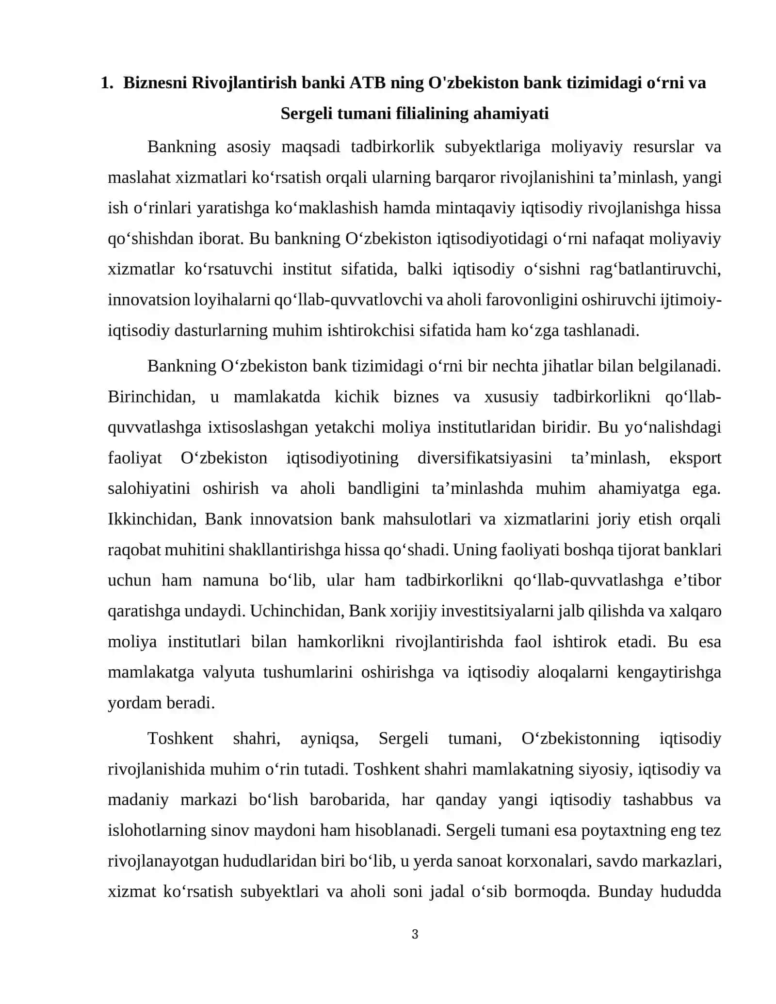 Biznesni Rivojlantirish banki ATB Toshkent shahri Sergeli tuman filiali 3