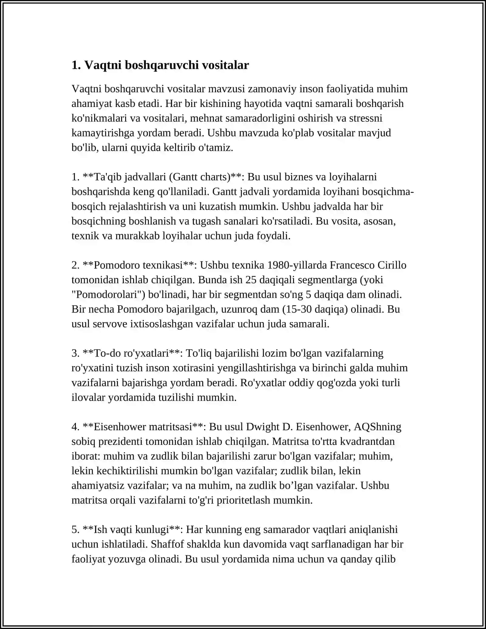 VAQTNI BOSHQARISH KO'NIKMASI VA UNDAN FOYDALANISHNING AFZALLIKLARI 3