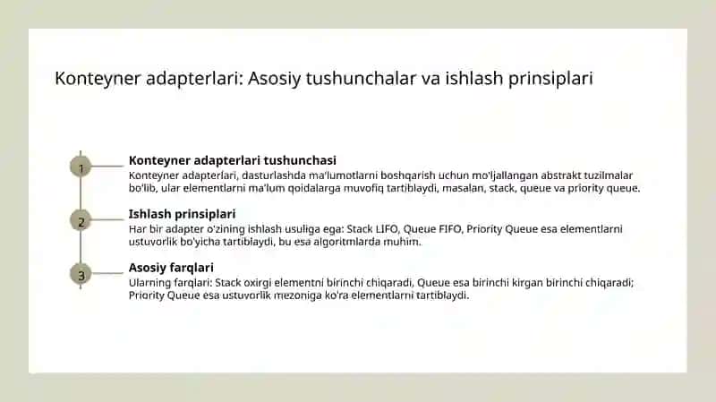 Konteyner adapterlari. Stack, queue, priority_queue 3