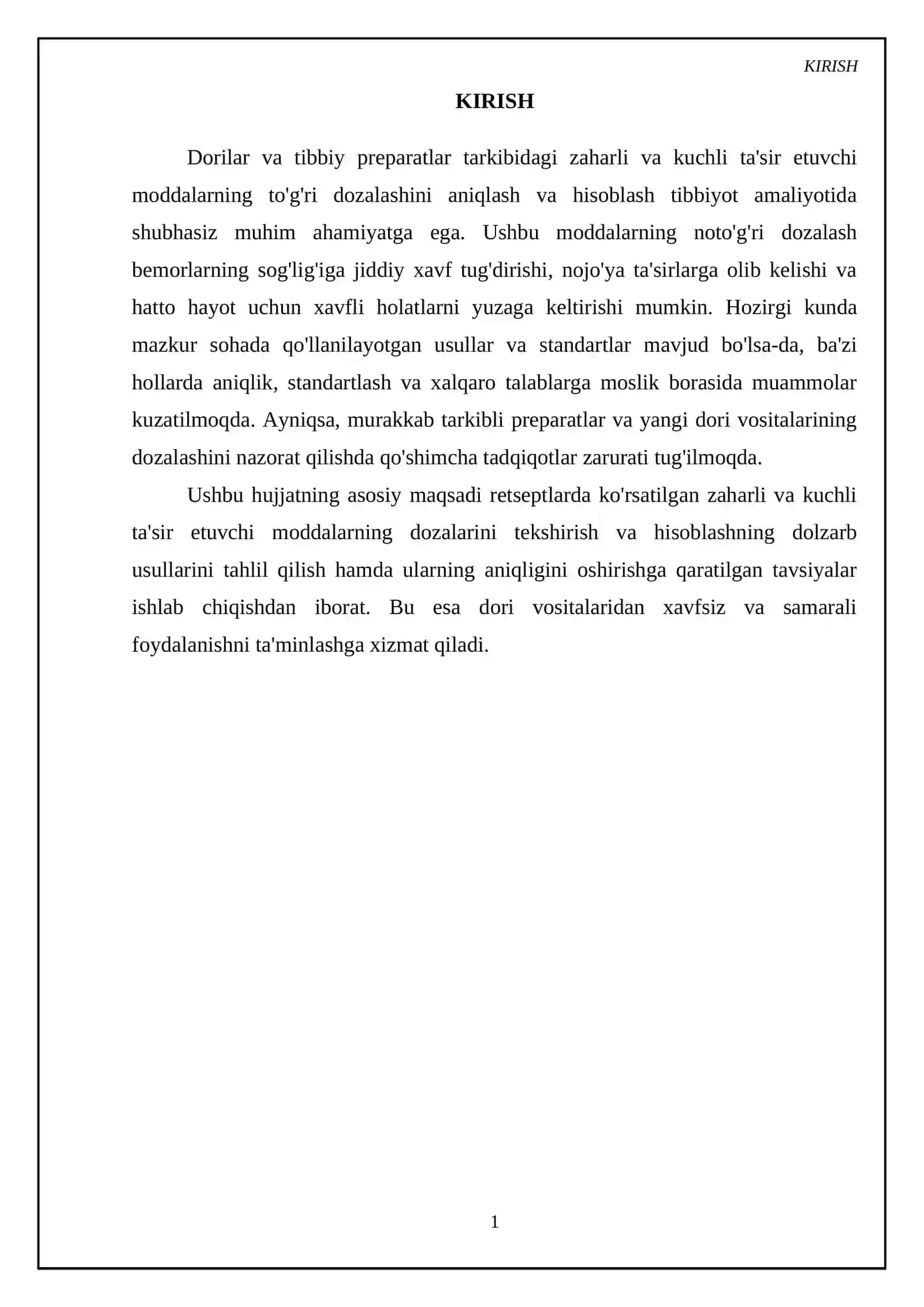 Zaharli va kuchli ta'sir etuvchi moddalarning dozalarini tekshirish va hisoblash 3