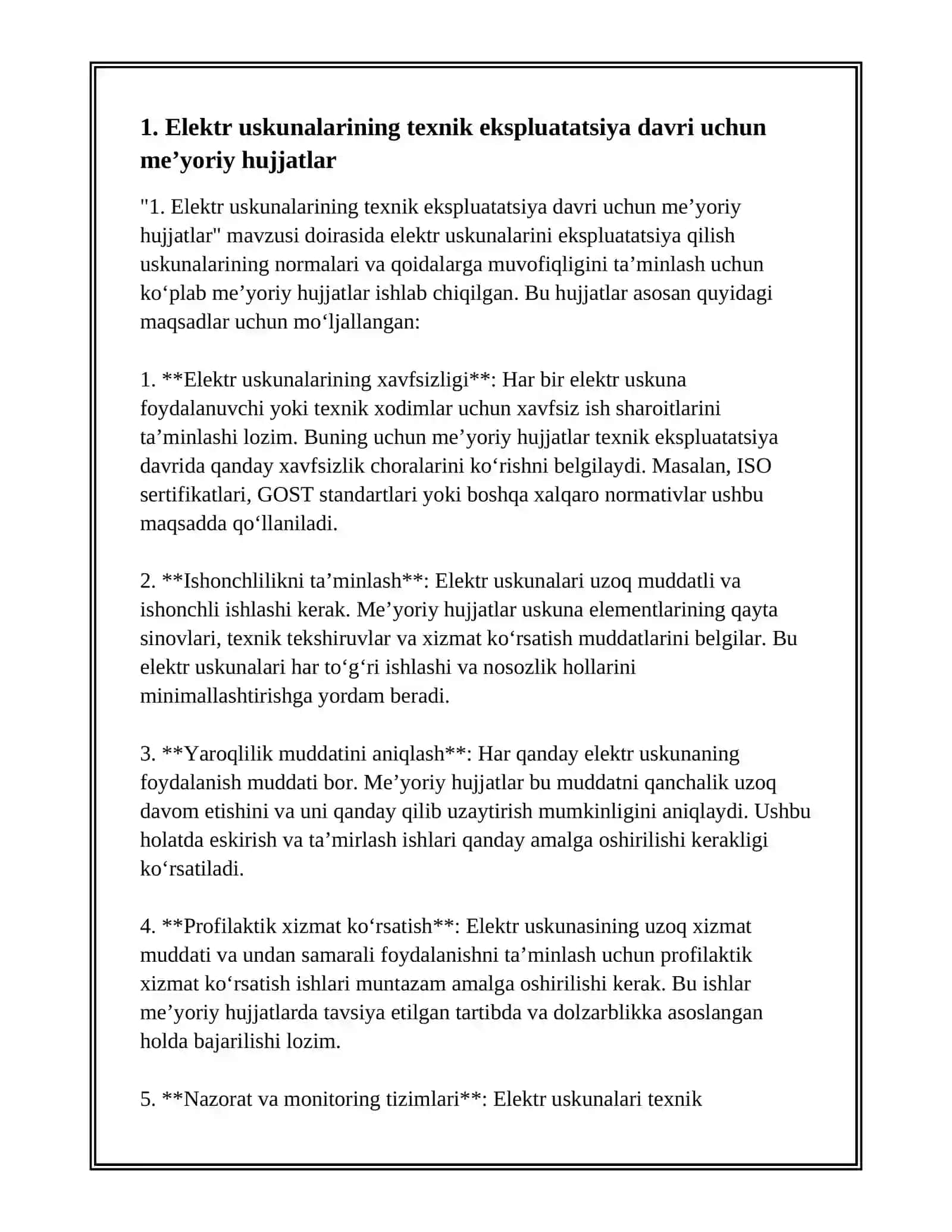 TEXNIK EKSPLUATATSIYA DAVRI ELEKTR USKUNALARNI SIBASH ME’YORLARI 3