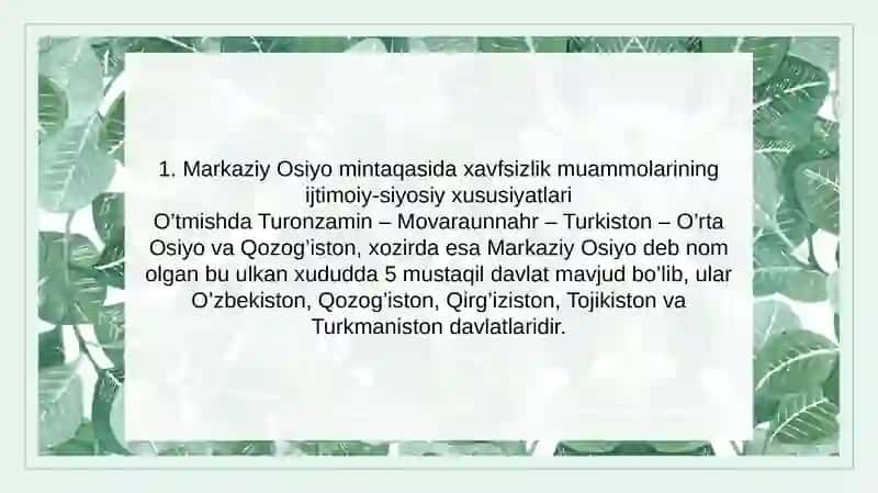 Markaziy Osiyoda tinchlik va barqarorlikni saqlashda O‘zbekistonning o‘rni 3