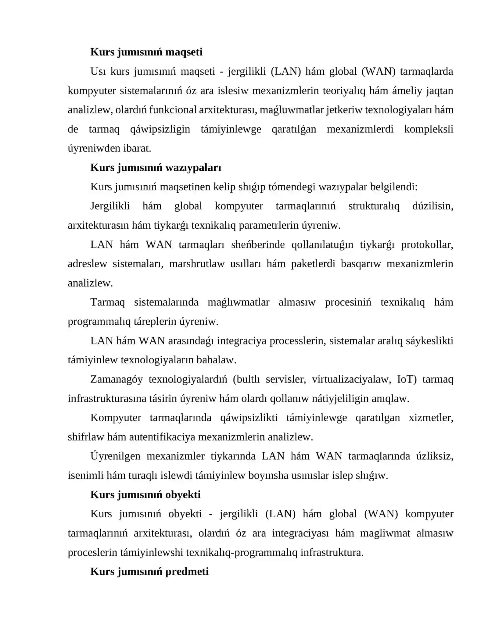 Jergilikli (LAN) hám global (WAN) tarmaqlarda kompyuter sistemalarınıń óz ara islew mexanizmin talqılaw 3