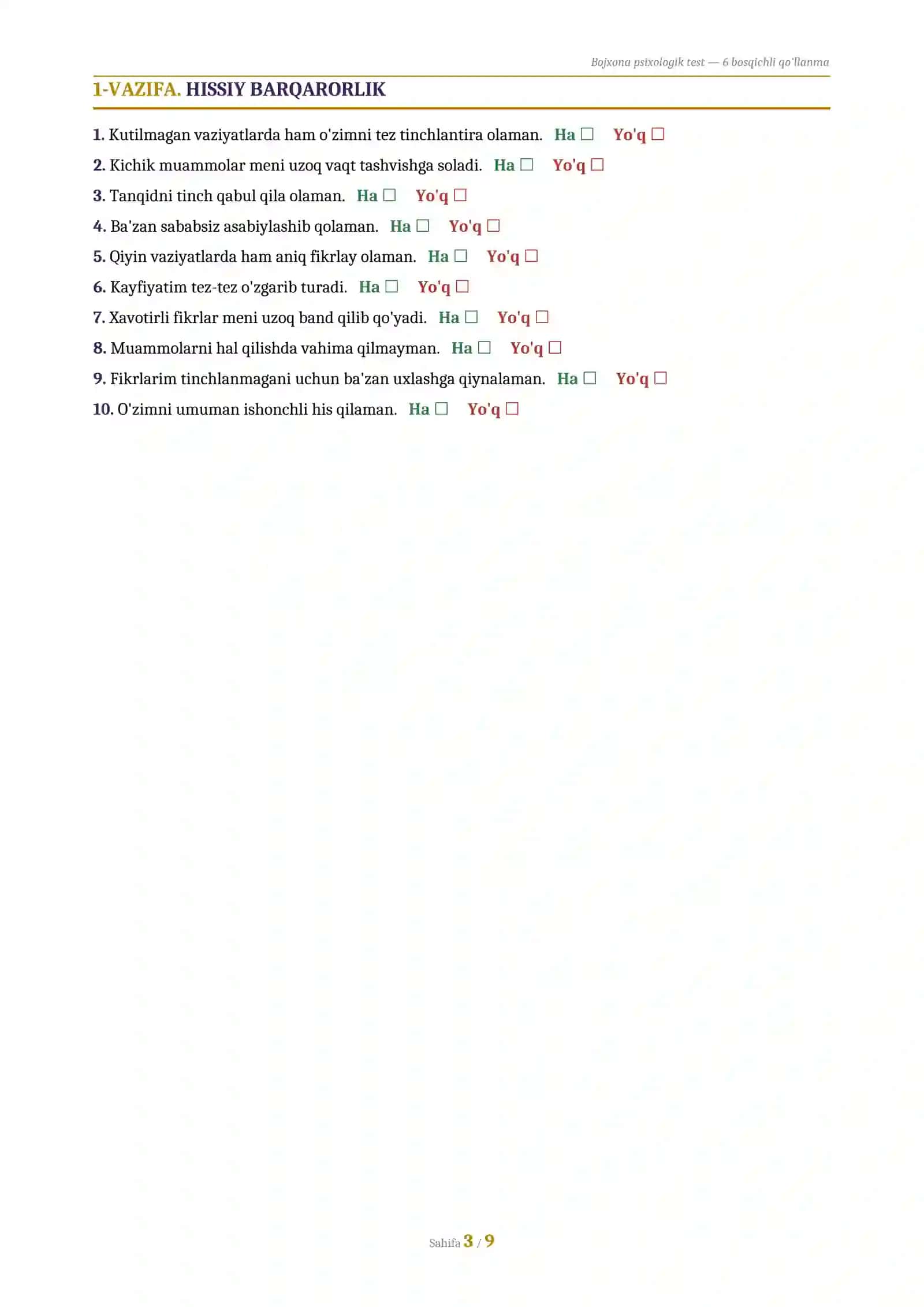 Bojxona psixologik testlar 3