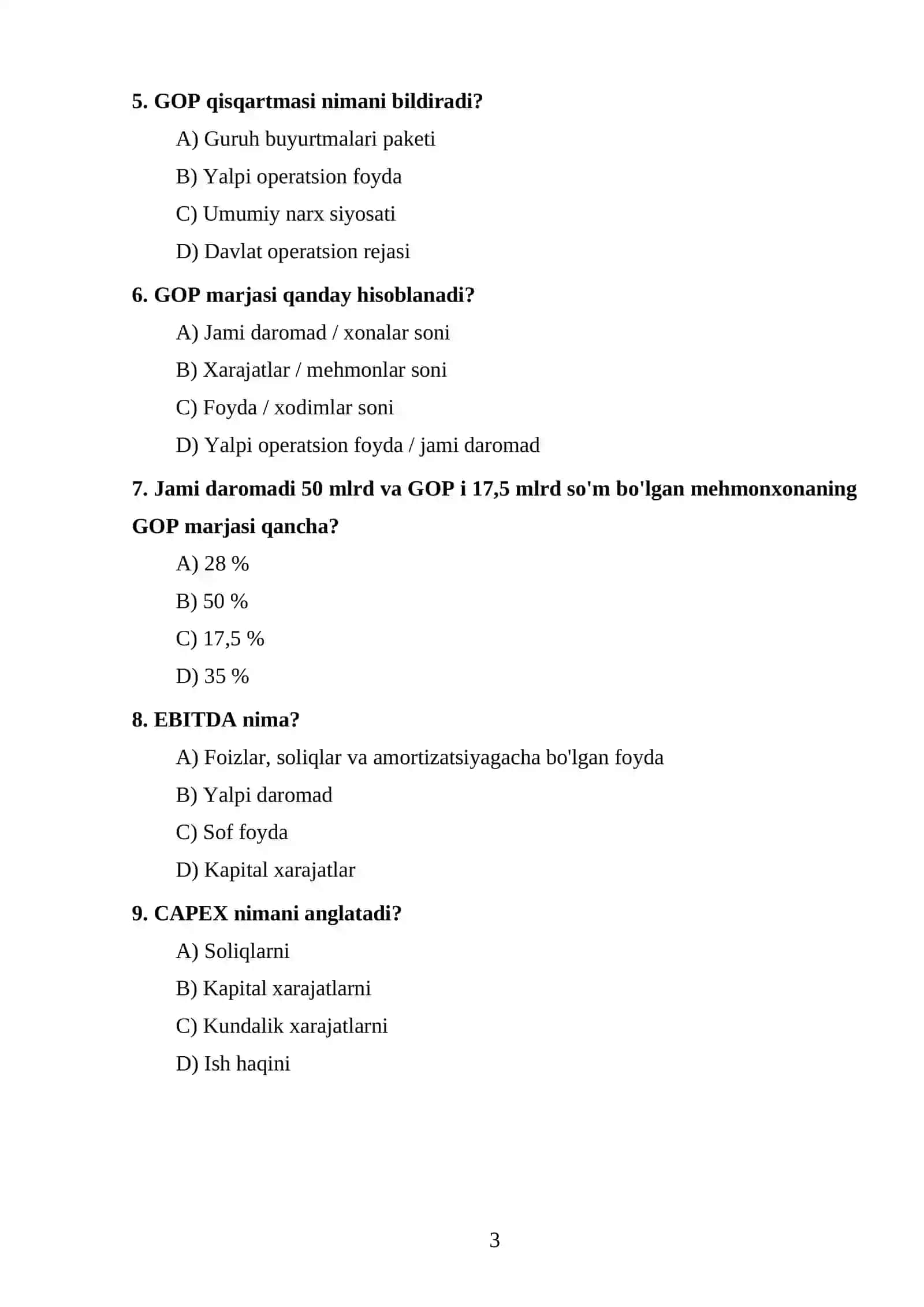 TEST TOPSHIRIQLARI 3