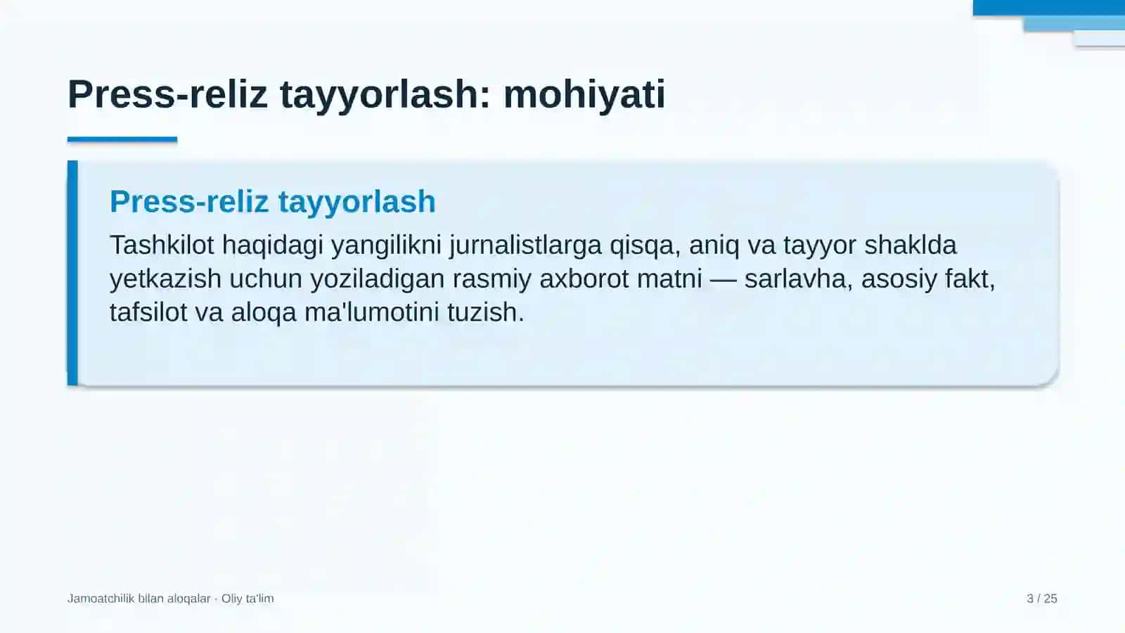 Xususiy telekanallarda press-reliz tayyorlash 3
