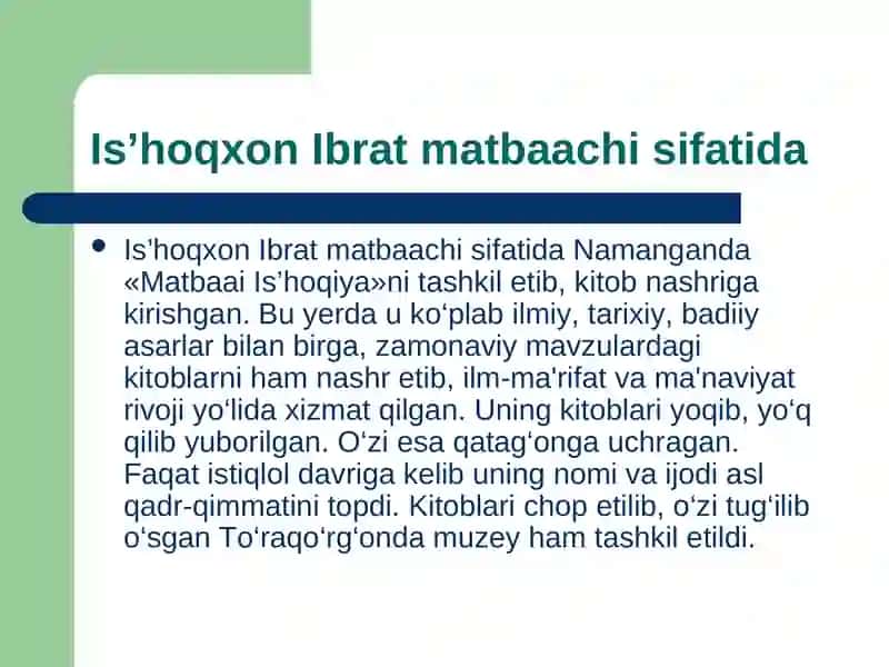 Is'hoqxon Ibrat taqdimot 3
