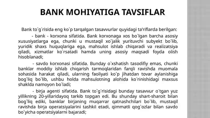 Markaziy bank faoliyatining huquqiy asoslari, kredit tashkilotlari faoliyatini davlat tomonidan tartibga solish 3