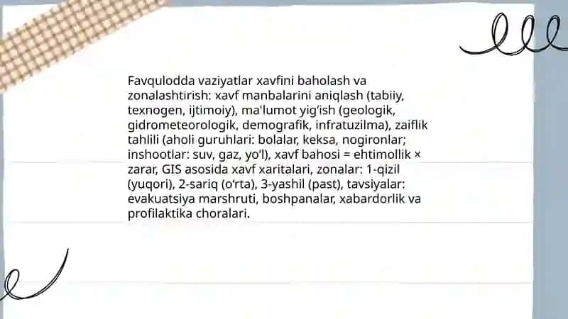 Favqulotda vaziyatlarda aholini va yashash hududlarini xavf-xatarlardan himoya qilish 3