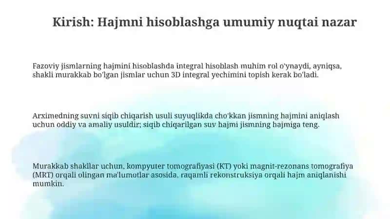 Fazodagi jismning hajmini hisoblash 3