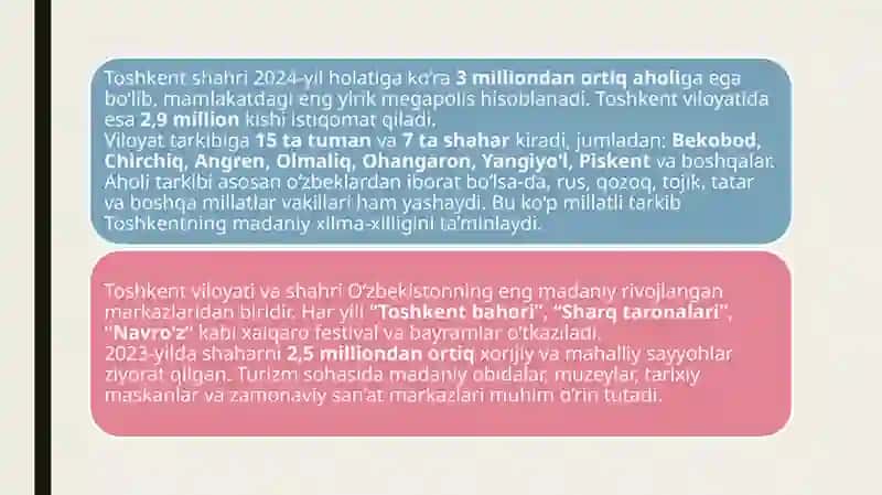 Toshkent viloyati va shahri boʻyicha madaniyobidalar 3