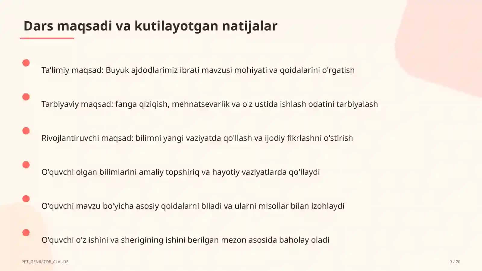 Buyuk ajdodlarimiz ibrati (6-sinf) Tarbiya fani (1– 11) 3