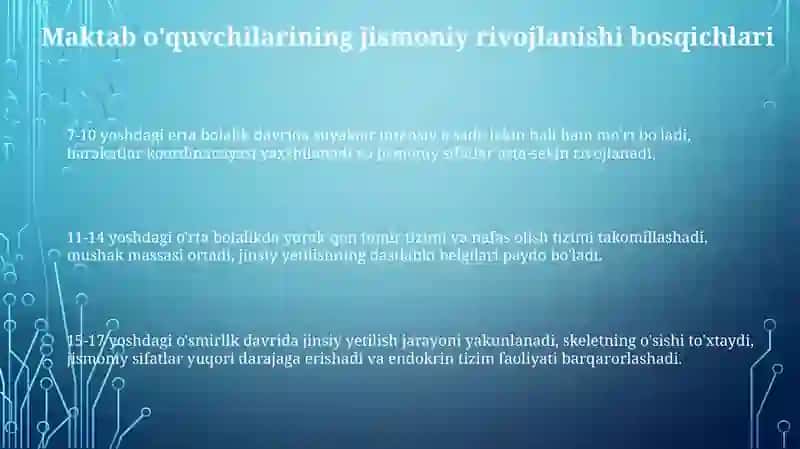 Maktab o'quvchilarining jismoniy rivojlanish bosqichlari 3