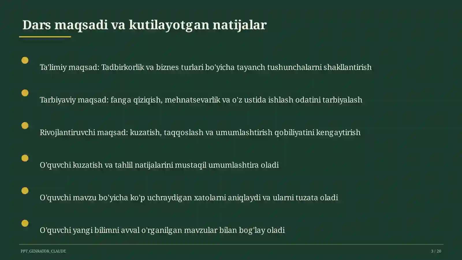 Tadbirkorlik va biznes turlari (10-sinf) 3