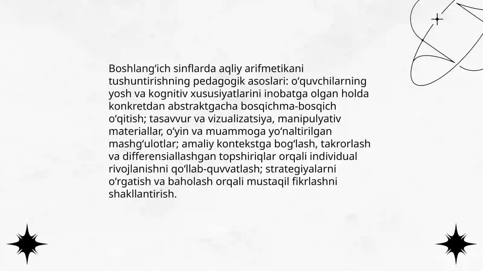Boshlang'ich sinflar matematika darsida aqliy arifmetikani tushuntirish metodi 3