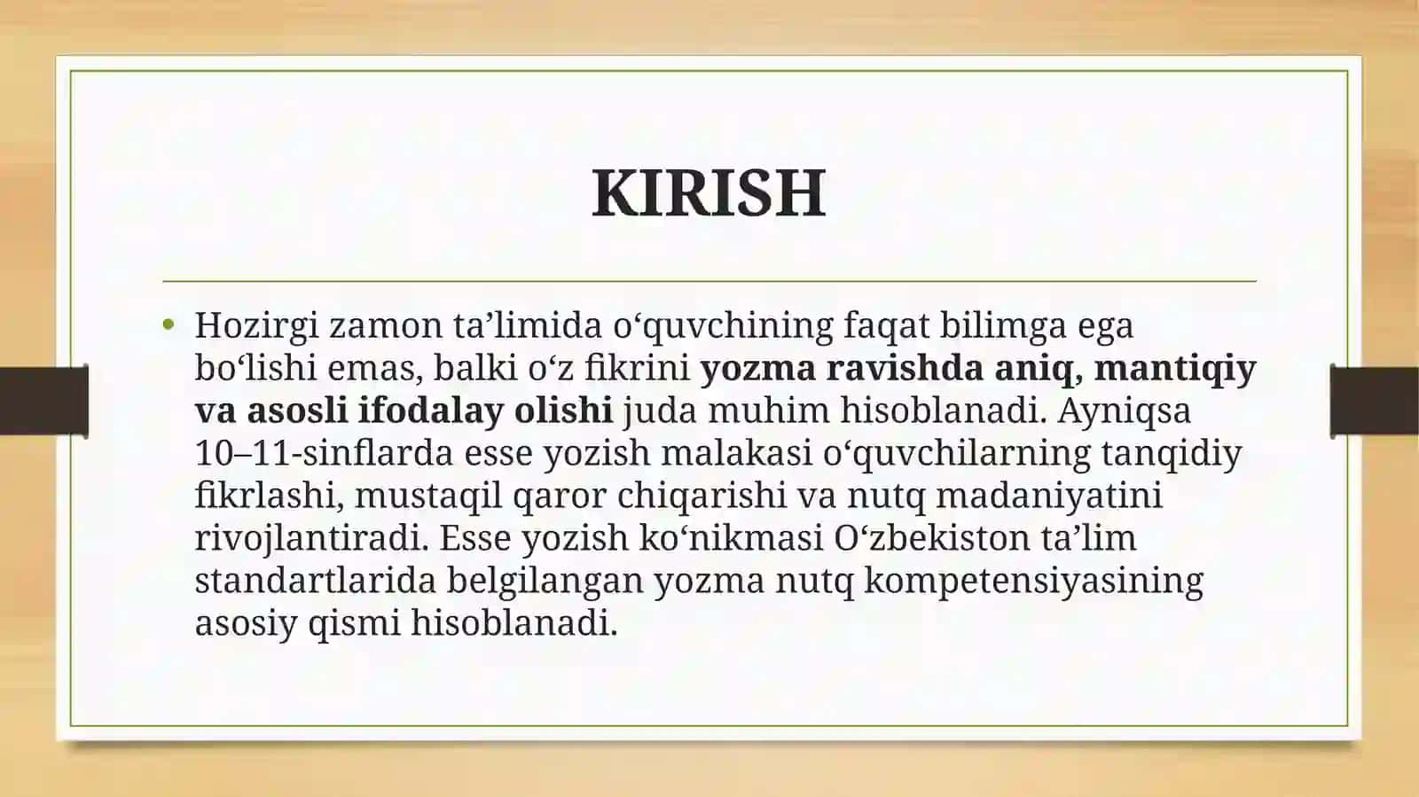 10-11-sinf oquvchilarining esse yozish malakasini rivoshlantirishga oid metod va tavsiyalar ishlab chiqing 3