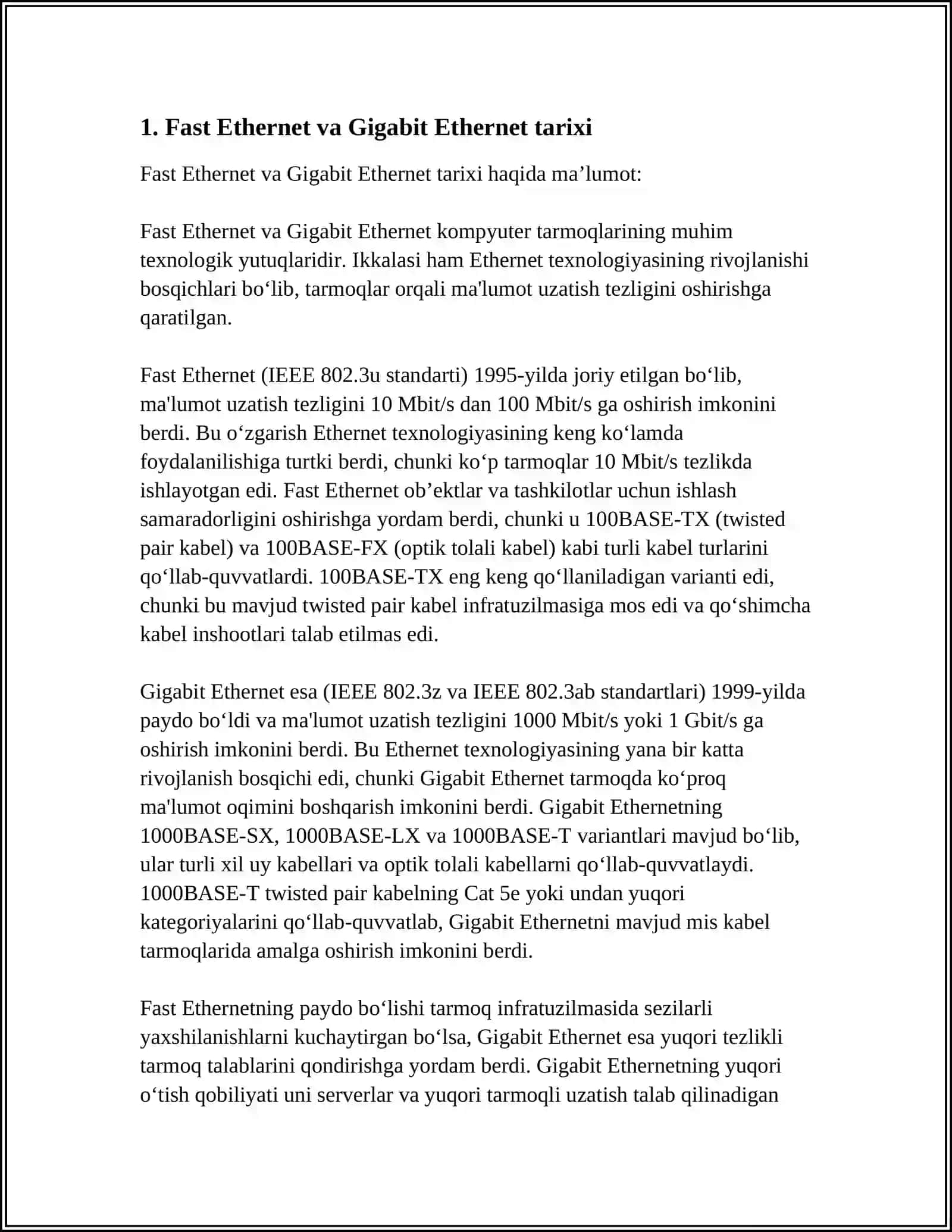 FAST ETHERNET VA GIGABIT ETHERNET 3