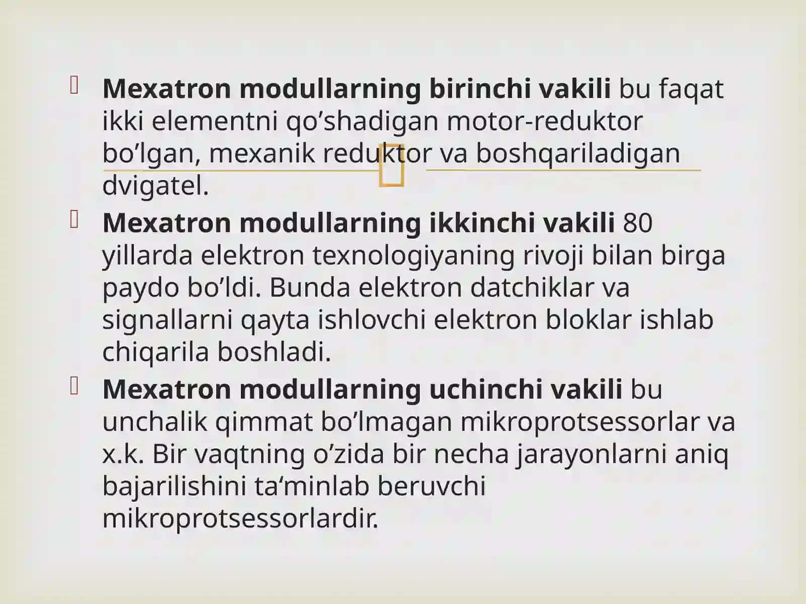 Mexatron modullarining sinflanishi 3