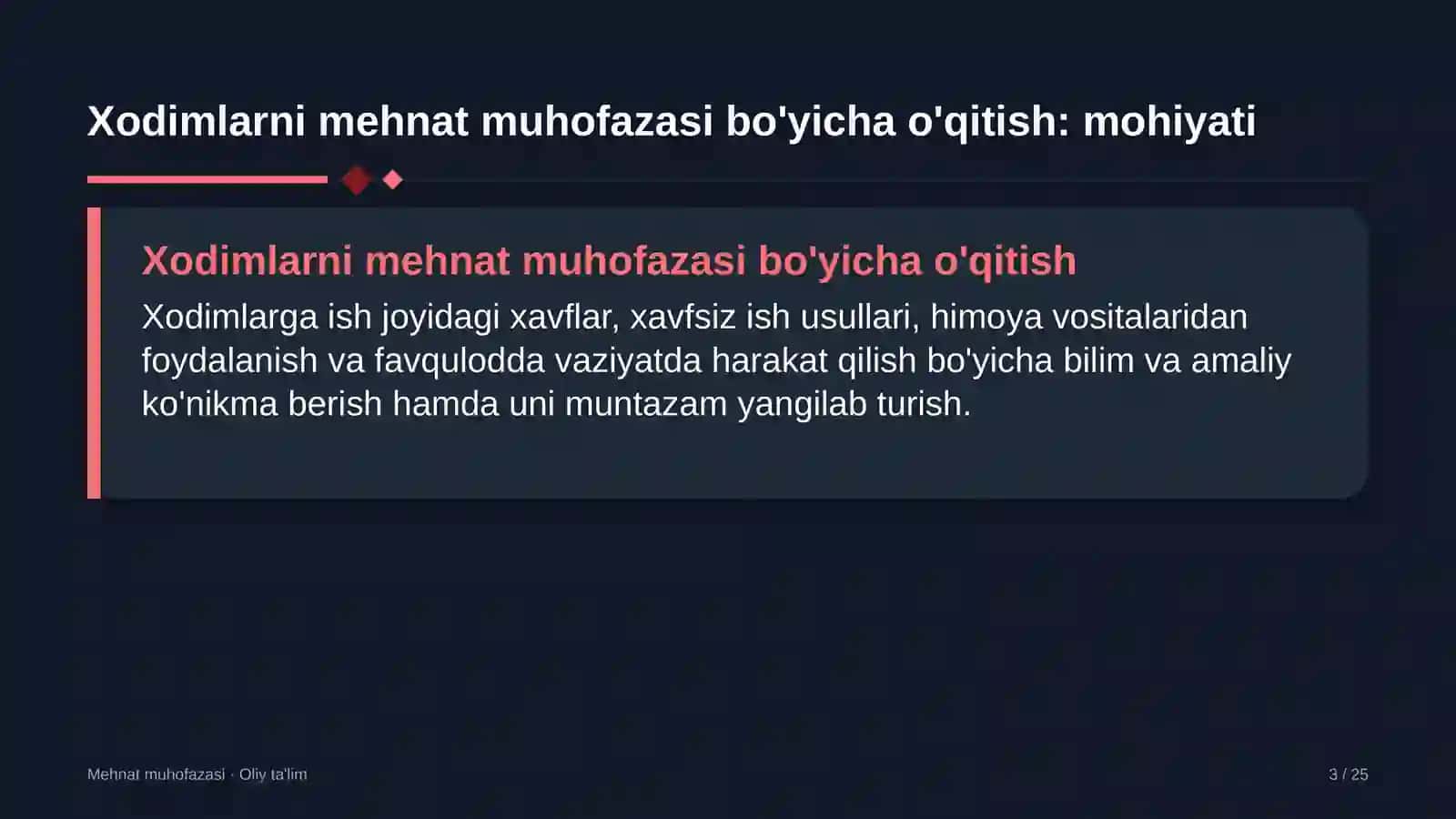 Korxonalarning yuridik xizmatlarida xodimlarni mehnat muhofazasi bo'yicha o'qitish 3