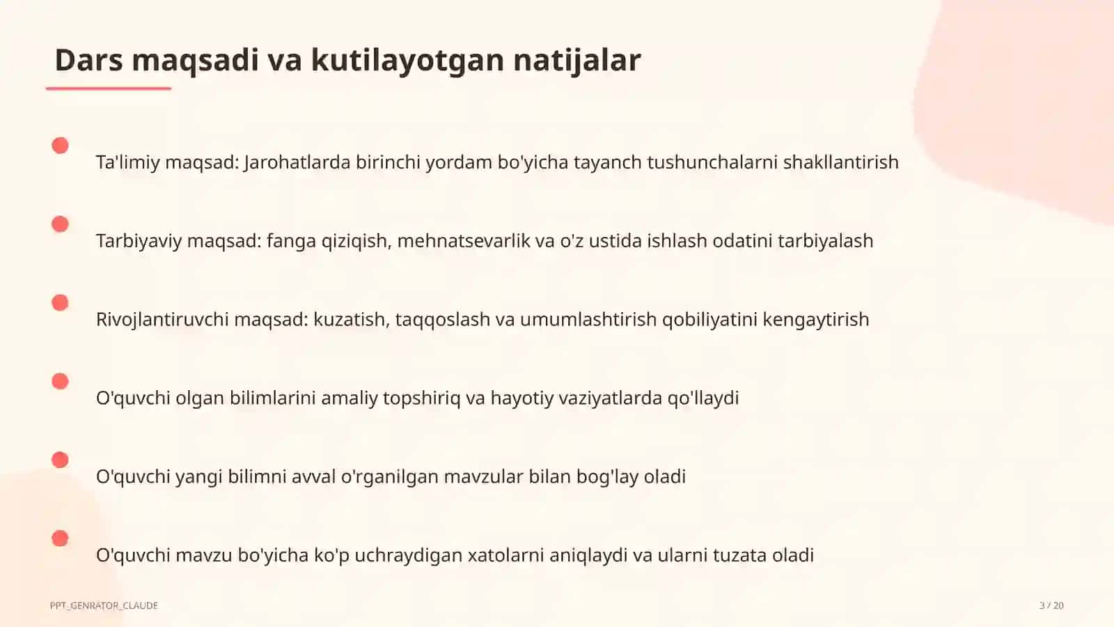 Jarohatlarda birinchi yordam (9-sinf) 3