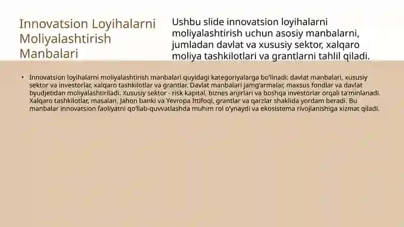 Innovatsion loyihalarning moliyalashtirish tizimi. Inovatsiyalarning smaraforligi 3