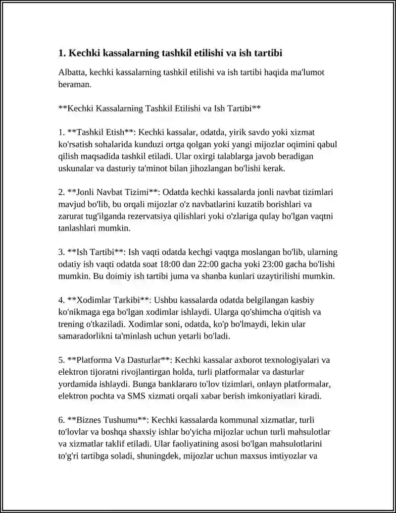 Kechki Kassalarning Tashkil Etilishi va Ish Tartibi 3