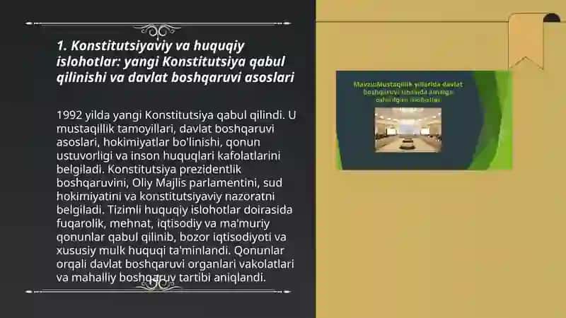 Mustaqillik yillarida davlat boshqaruvi tizimida amalga oshirilgan islohotlar 3