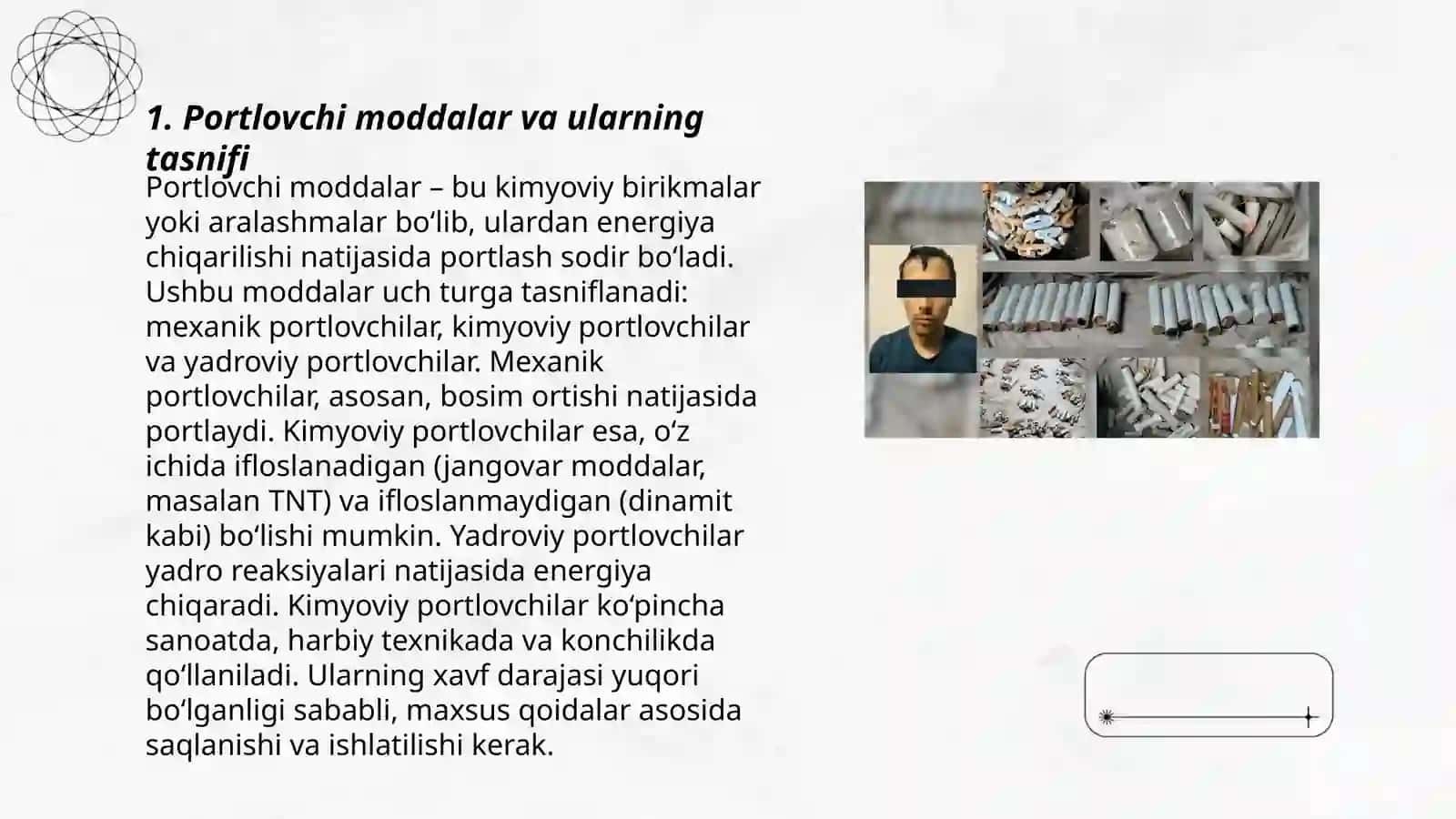 Katta portlash kuchiga ega boʻlgan portlovchi moddalar va ulardan himoyalanish 3