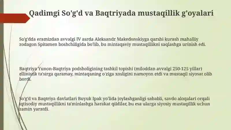 Qadimgi So'g'd va Baqtriyada mustaqillik g'oyalari 3