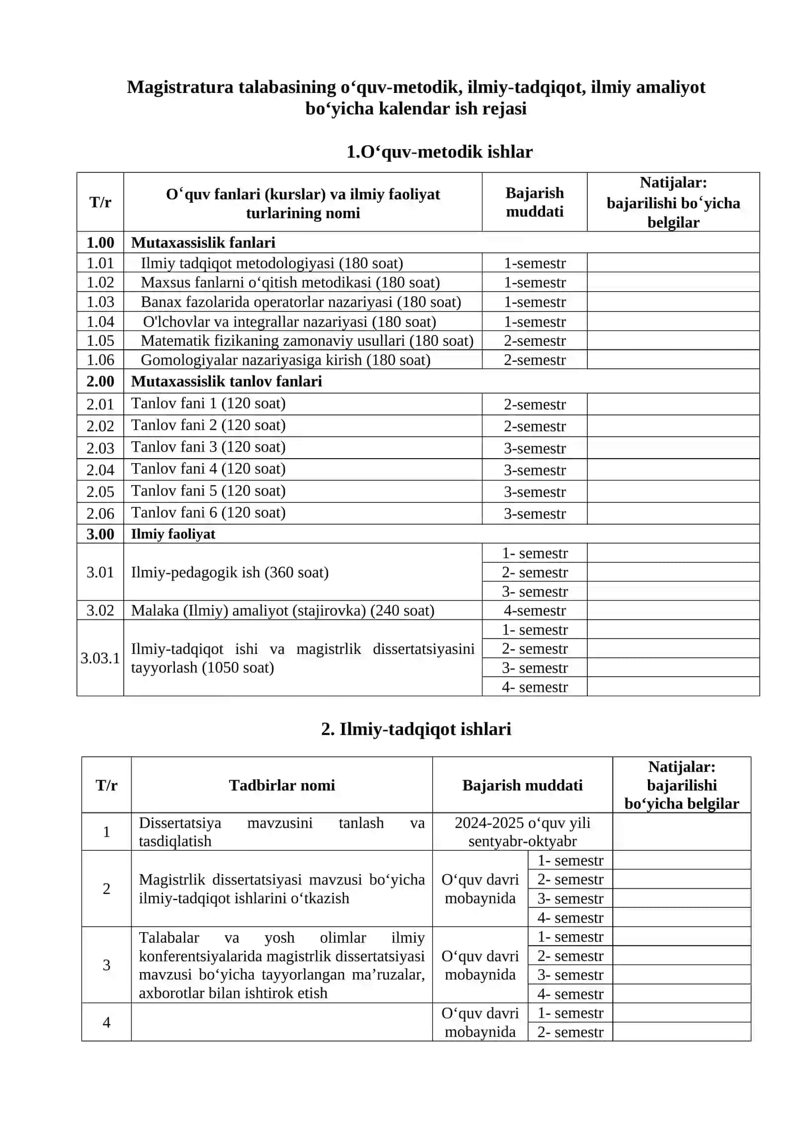 MAGISTRATURA TALABASINING KALENDAR ISH REJASI 3