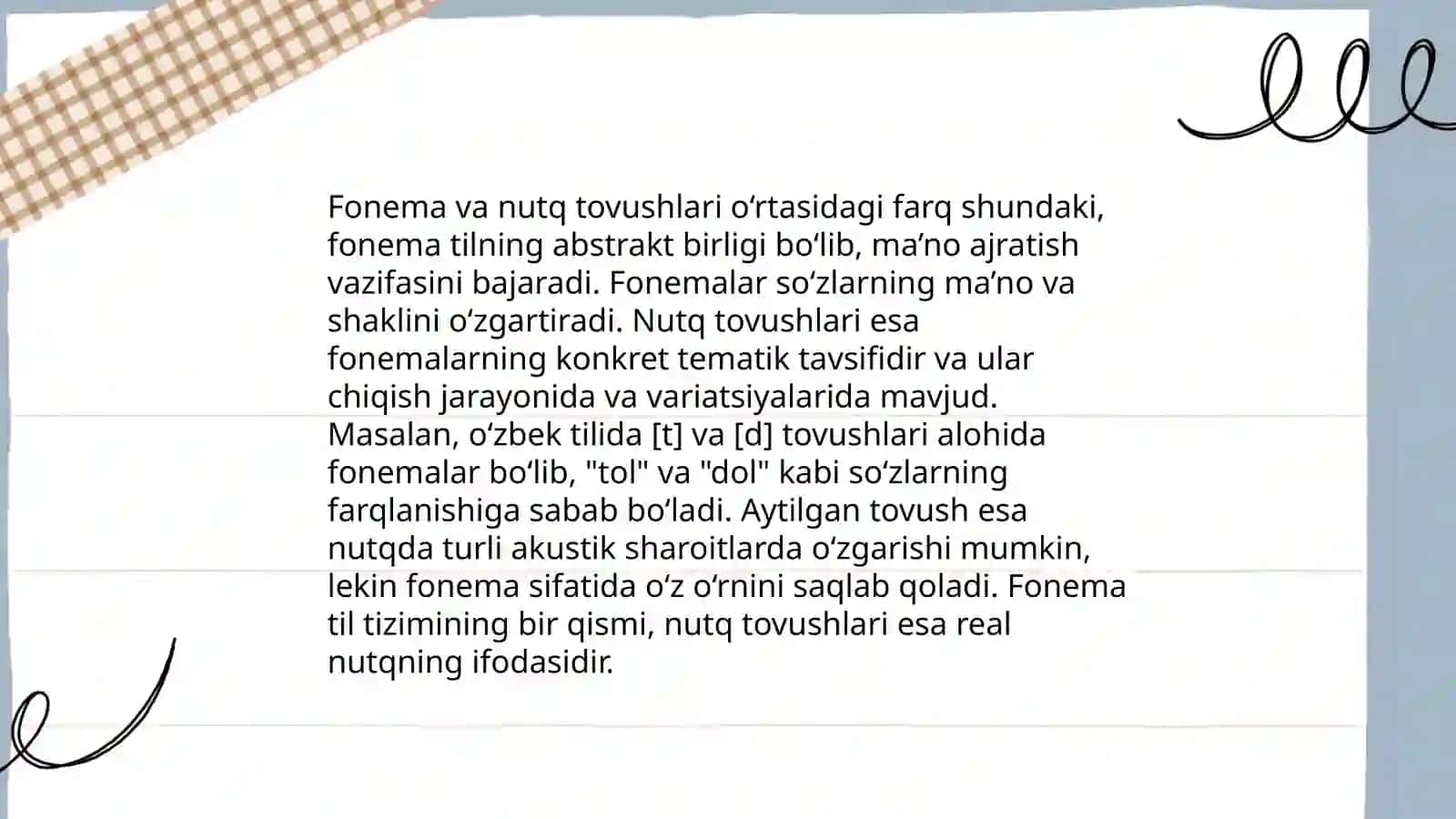 Fonemalarning lisoniy va nutqiy xususiyatlari bo'yicha mashqlar tahlili 3