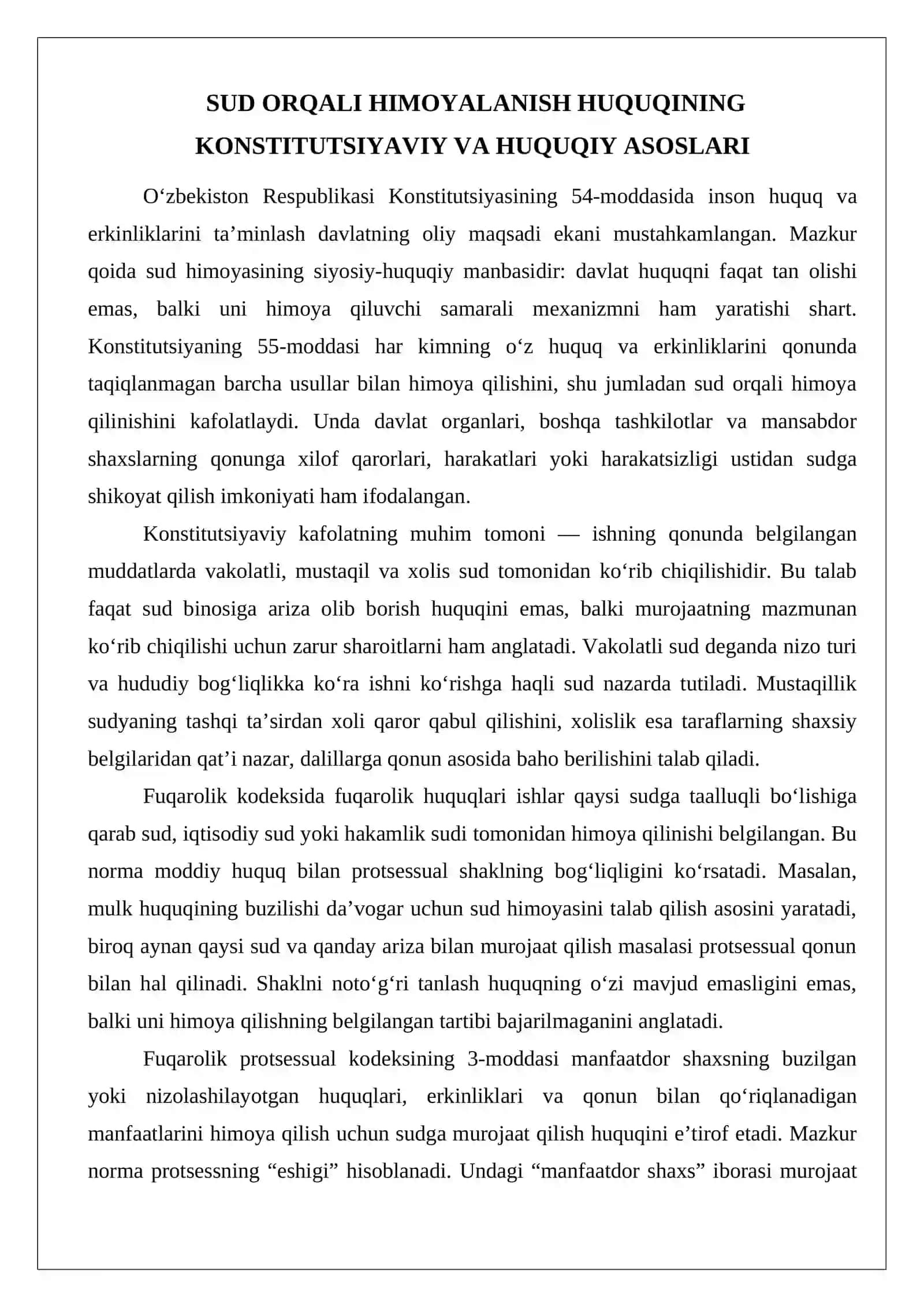 Sud orqali himoyalanish huquqi va sudga murojaat qilish shakllari 3