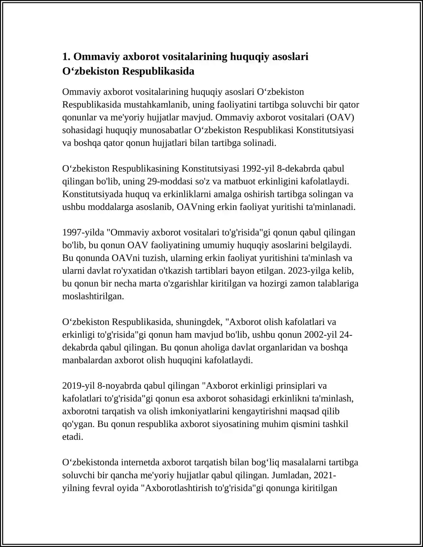 OʻZBEKISTON RESPUBLIKASIDA OMMAVIY AXBOROT VOSITALARINING FAOLIYAT 3